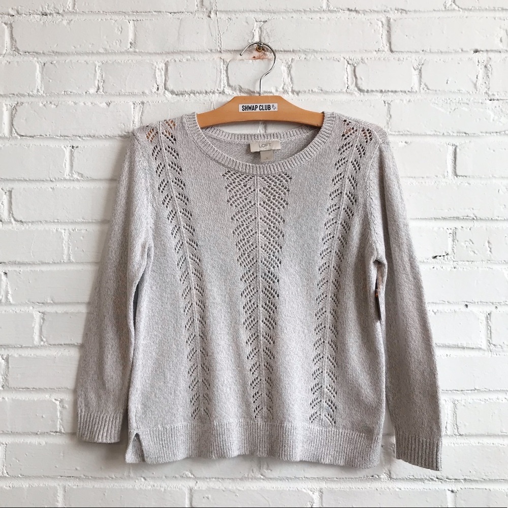 Ann Taylor Loft Beige Tan 100% Cotton Pointelle Pullover Sweater Top